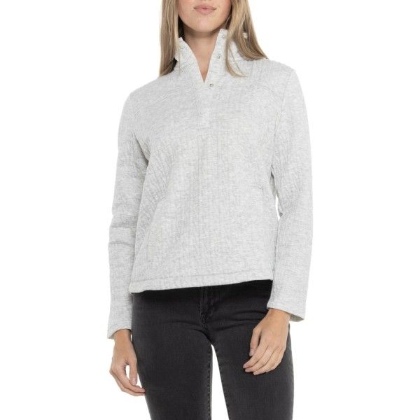 ランズエンド レディース アウター パーカー・スウェット キルティング シャツ ニット Lands End Quilted CableKnit Shirt Snap Neck Long Sleeve