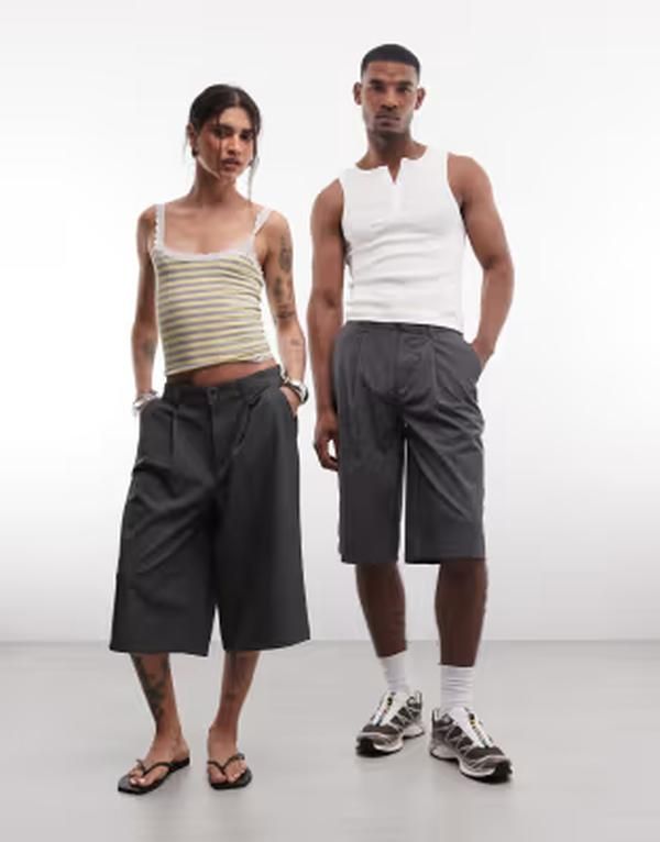 コルージョン レディース ボトムス ハーフパンツ・ショーツ ショートパンツ COLLUSION Unisex longline shorts in charcoal チャコール