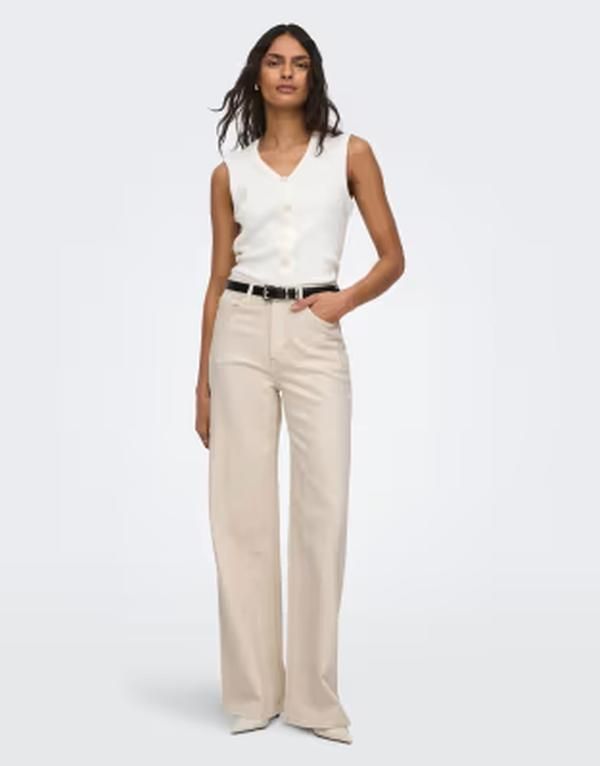 ジェイディーワイ レディース ボトムス デニムパンツ ワイドレッグ ハイウエスト ジーンズ JDY Carina high waist wide leg jeans in ecru エクリュ