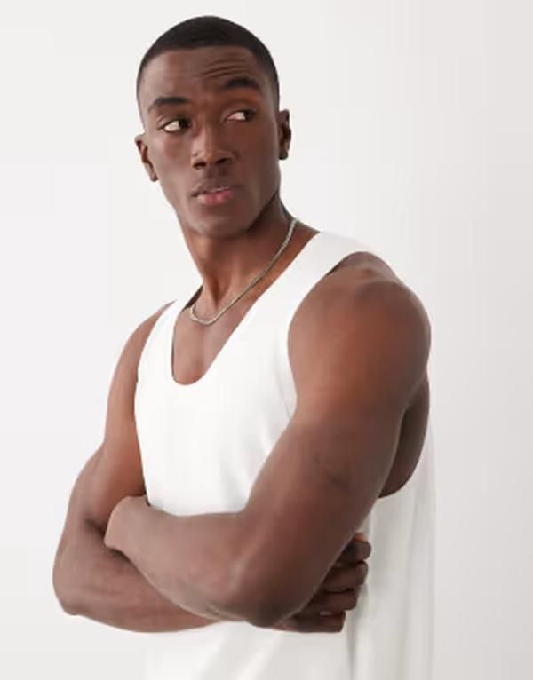 マンゴ メンズ トップス ベスト コットン Mango 100 cotton tank in ecru エクリュ