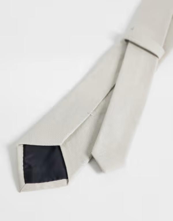 エイソス メンズ アクセサリー ネクタイ リネン ASOS DESIGN linen mix tie Gray グレー