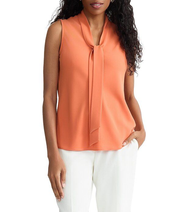カスパール レディース トップス シャツ ノースリーブラウス Kasper Sleeveless Tie Neck Blouse Mandarin