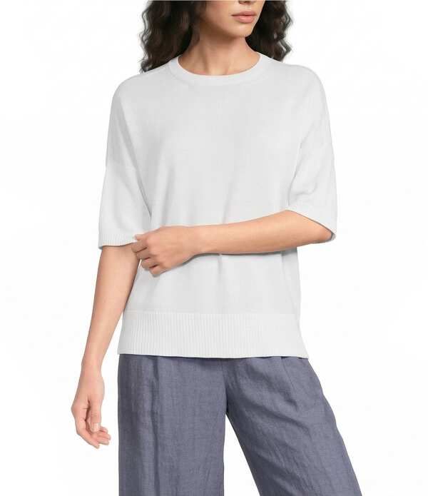 エイリーンフィッシャー レディース アウター ニット・セーター クルーネック コットン Eileen Fisher Organicotton Blend Crew Neck Elbow Sleeve