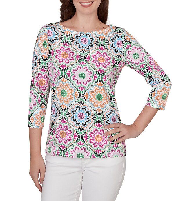 ルビーアールディー レディース トップス Tシャツ フラワー柄 プチ プリント フラワー Ruby Rd Petite Size Kaleidoscope Floral Print Boat Neck 12,056円