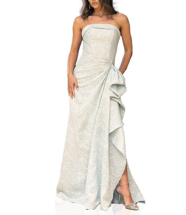 テラニクチュール レディース トップス ワンピース フリル ストラップレス ノースリーブ Terani Couture Brocade Straplessleeveless Gathered Side