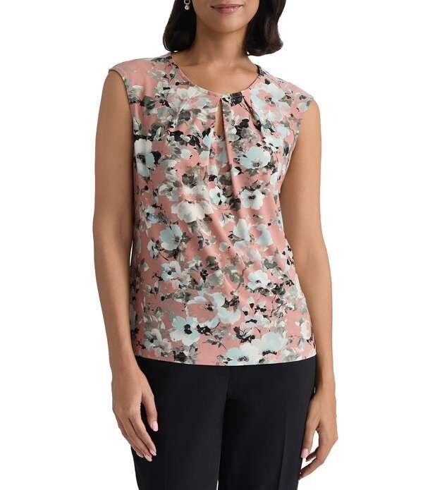 カスパール レディース トップス シャツ プリント ブラウス Kasper Printed Keyhole Neck Blouse Tea Rose Multi マルチカラー