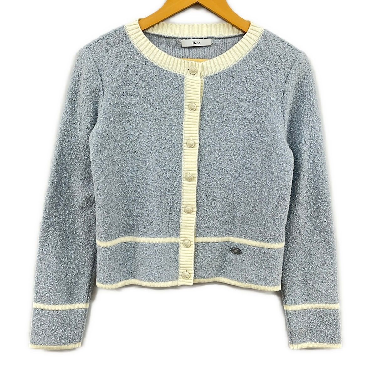 Rene(ルネ) カーディガン サイズ34 S レディース美品 - ライトブルー×白 長袖 9,100円