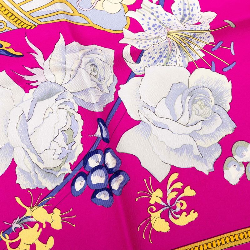 エルメス カレ90 FLEURS RAISINS 葡萄の花 スカーフ ピンク マルチ