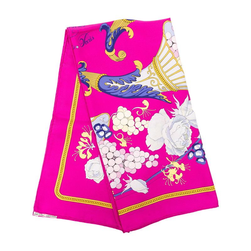 エルメス カレ90 FLEURS RAISINS 葡萄の花 スカーフ ピンク マルチ