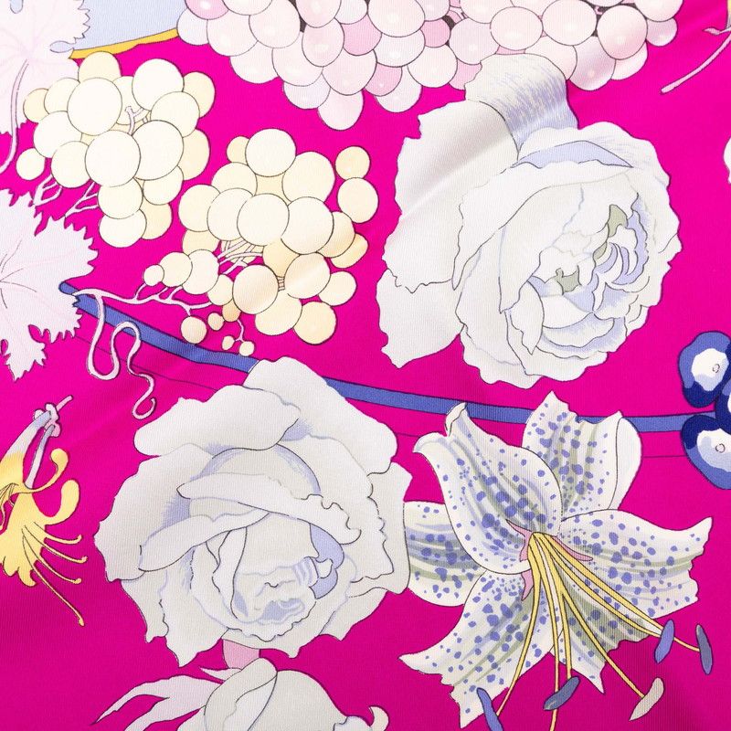 エルメス カレ90 FLEURS RAISINS 葡萄の花 スカーフ ピンク マルチ