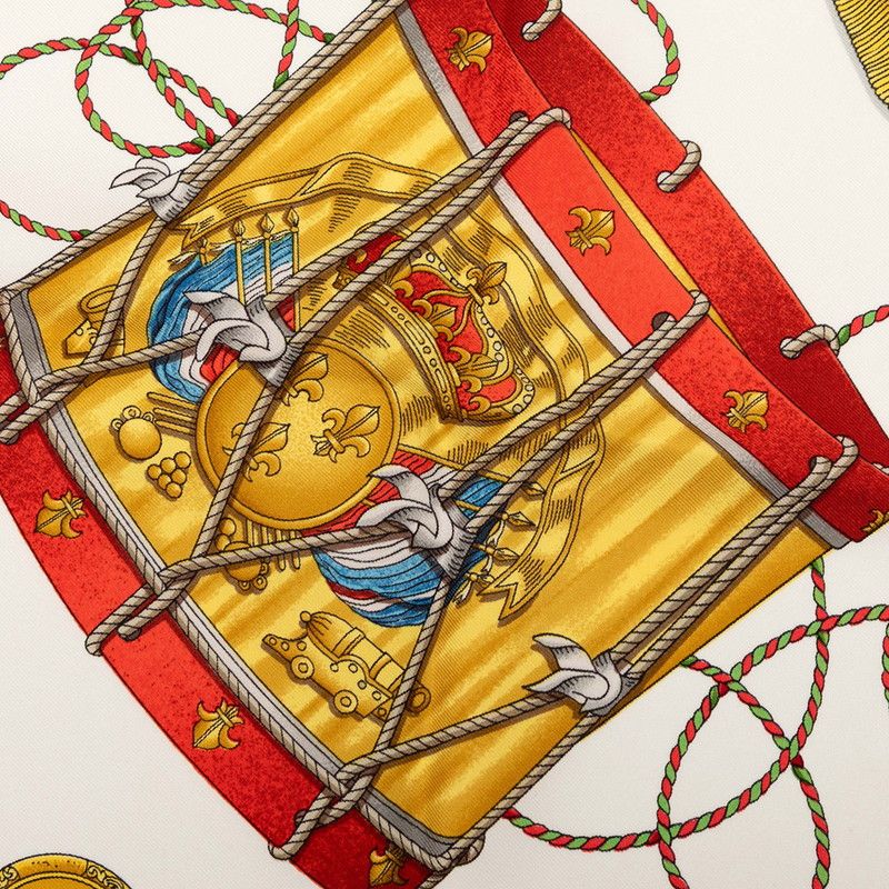 エルメス カレ90 LES TAMBOURS 太鼓 スカーフ レッド マルチカラー
