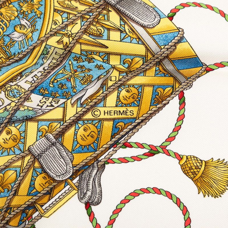エルメス カレ90 LES TAMBOURS 太鼓 スカーフ レッド マルチカラー