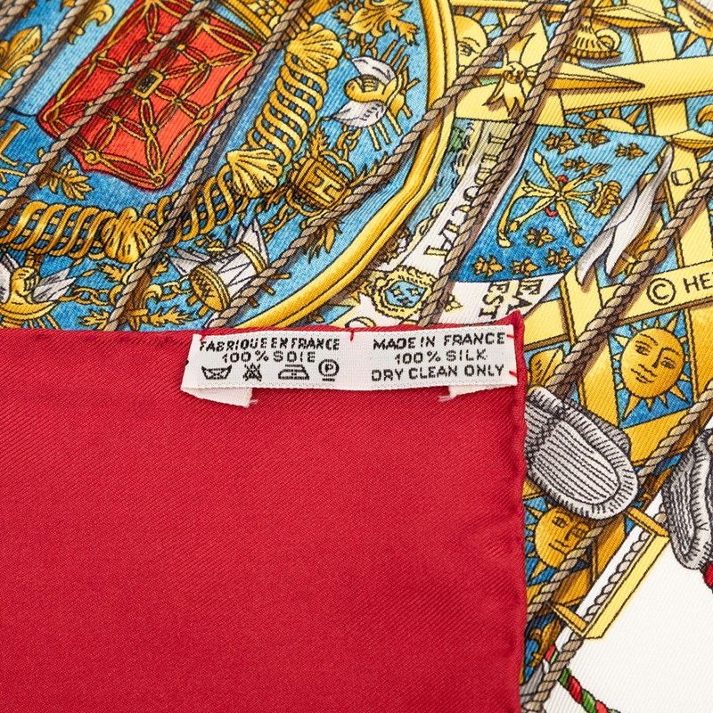 エルメス カレ90 LES TAMBOURS 太鼓 スカーフ レッド マルチカラー