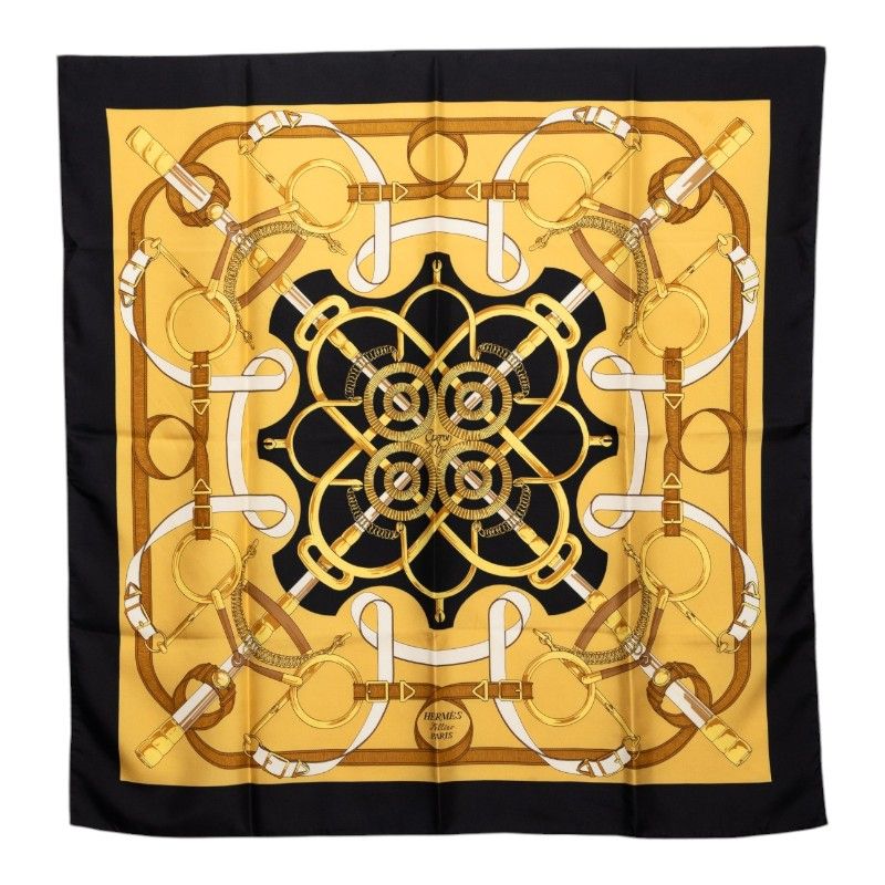 エルメス カレ90 Eperon d'or 黄金の拍車 スカーフ ブラック イエロー シルク レディース HERMES【1-0277673】 19,460円