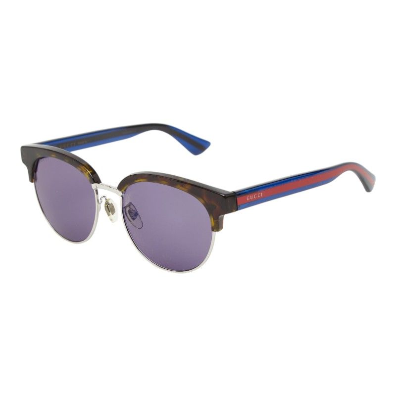 グッチ ロゴ サングラス GG0058SK ブラウン ネイビー レッド プラスチック レディース GUCCI【1-0278521】