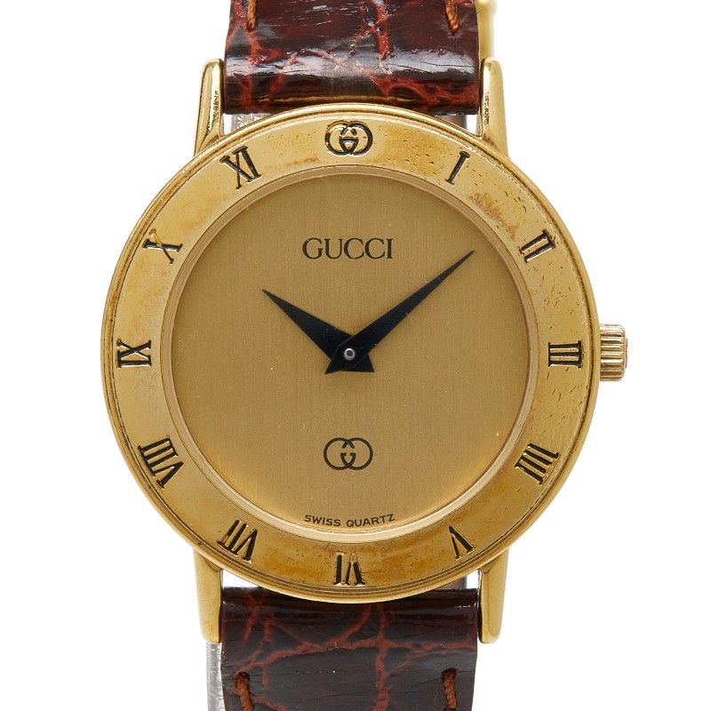 グッチ 腕時計 3000 ゴールド メッキ レザー レディース GUCCI【1-0278542】