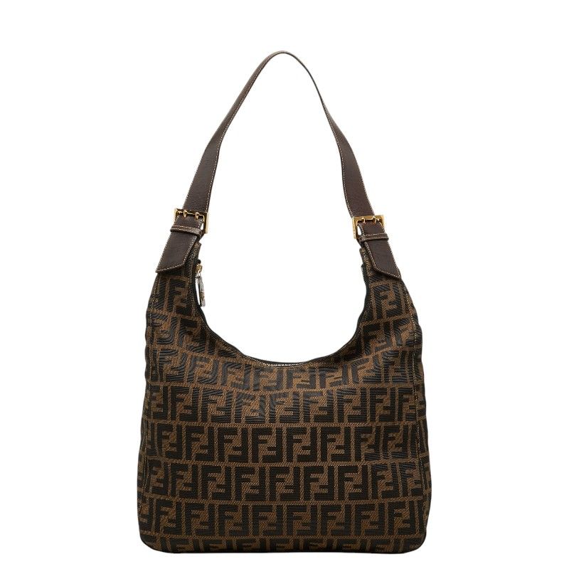 フェンディ ズッカ ワンショルダーバッグ ブラウン ブラック キャンバス レザー レディース FENDI【1-0278600】