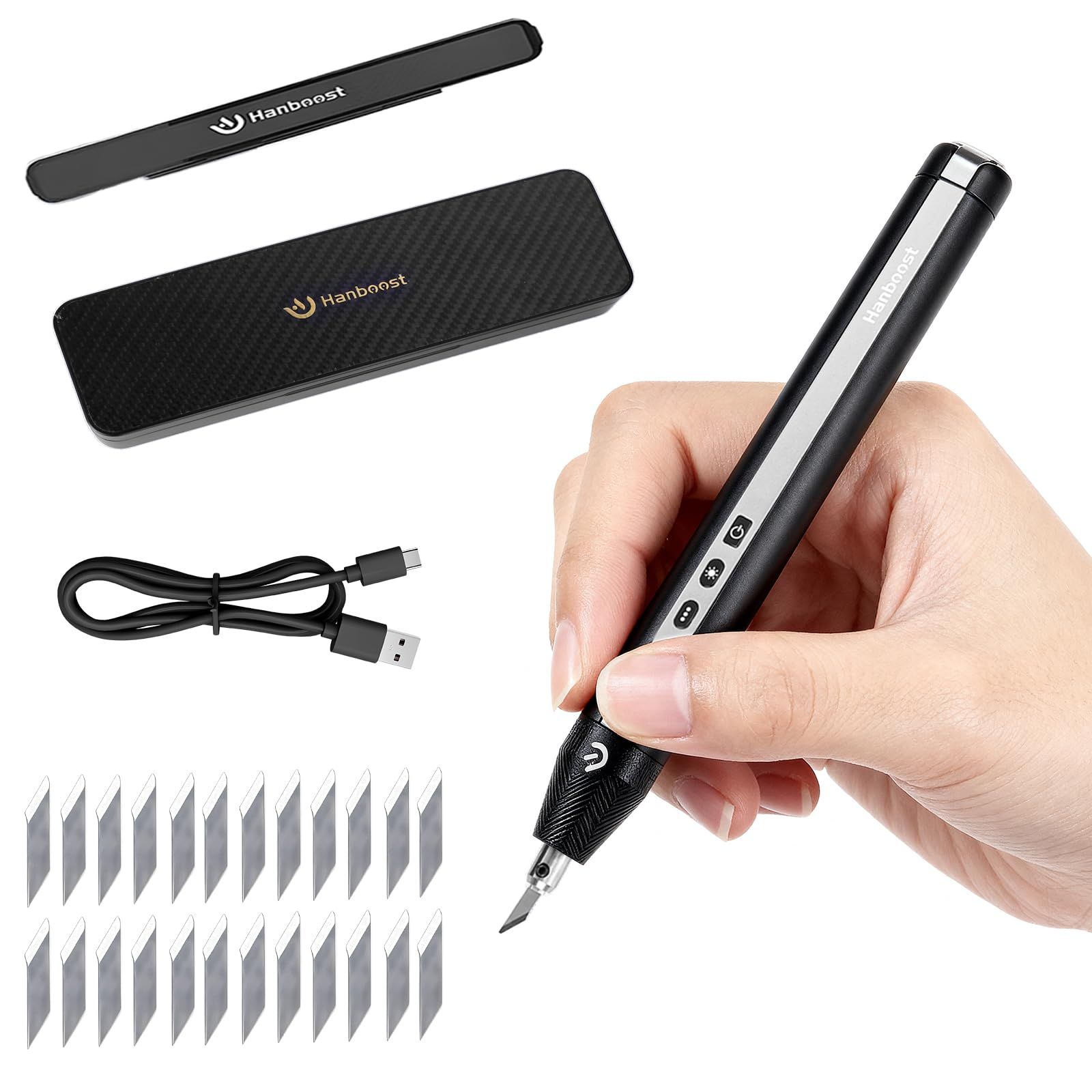 ★新品★ホビー用充電式超音波カッター 3Dプリンタアクセサリ 40kHz高周波 205g超軽量 3段調節力 LEDライト付 72枚替刃 アルミニウム製 ギフトボックス入り 3Dプリント/石鹸/PVC/木材/フォームボード 細工用 クラフトナイ 80807385