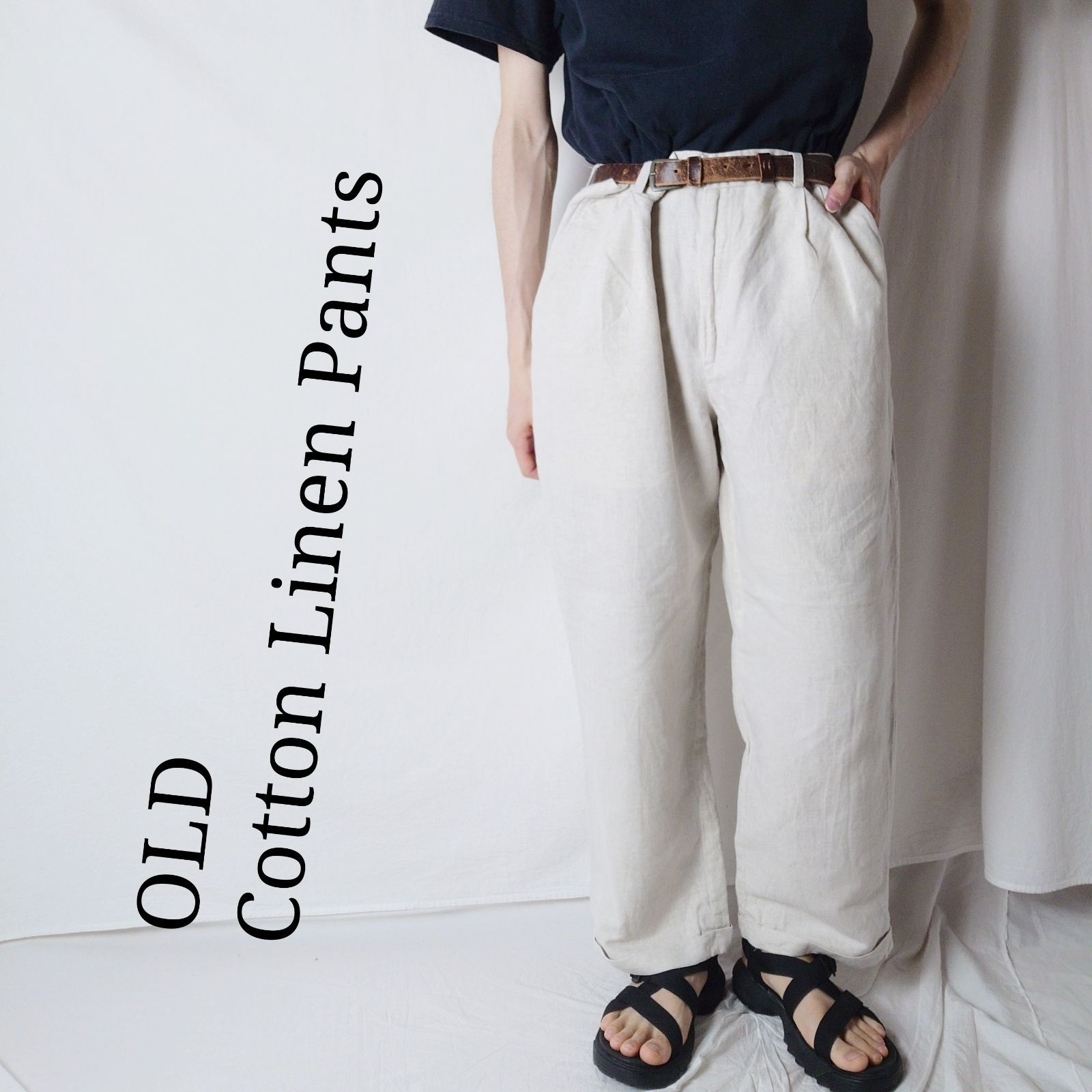 00s】claiborne クレイボーン リネンコットンパンツ ツータック 古着