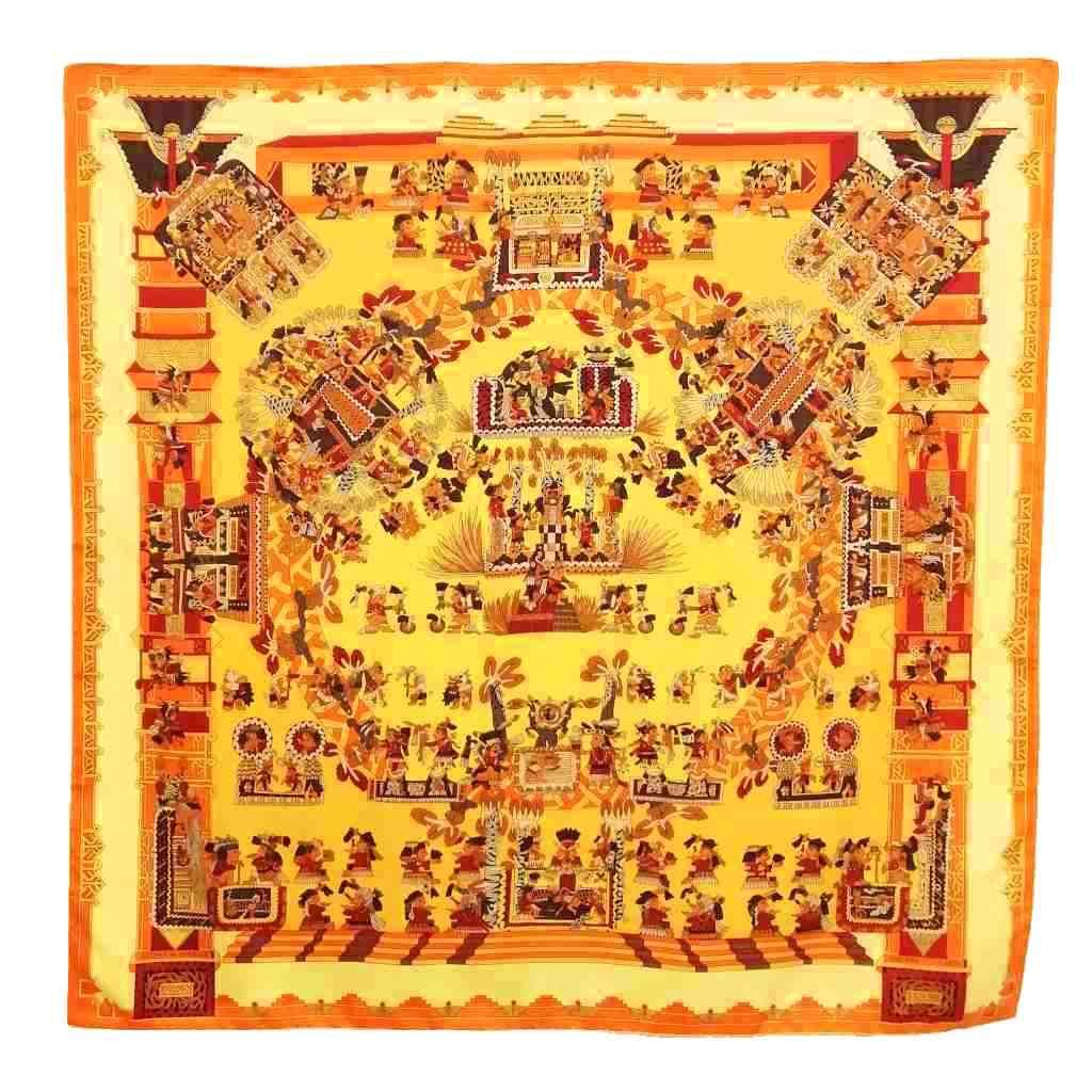 エルメス HERMES ASTRES et SOLEILS 天体と太陽 カレ90 大判 スカーフ オレンジ イエロー