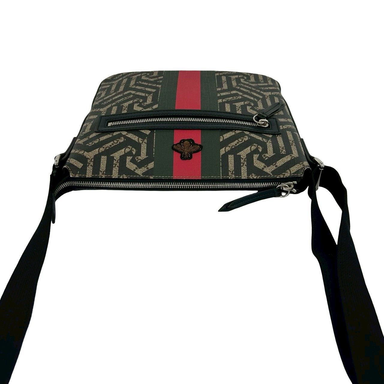 極 美品 GUCCI グッチ GG カレイド ビー ウェブライン シェリーライン GGスプリーム ポリウレタン レザー ショルダーバッグ ブラック 28524 極 美品 GUCCI グッチ GG カレイド ビー ウェブライン シェリーライン