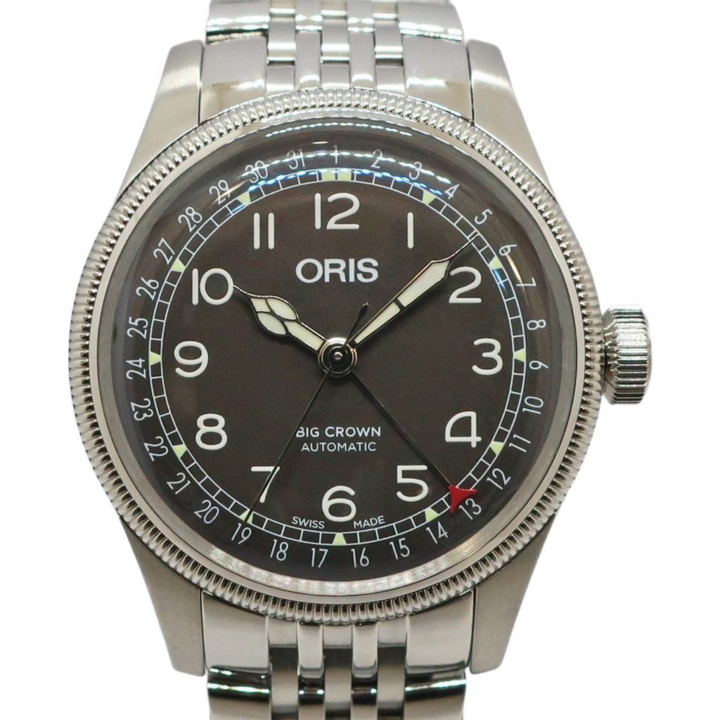 【天白】未使用 ORIS オリス ビッグクラウン ポインターデイト 0175477414064 グレー SS 自動巻き メンズ 腕時計 その他 男 129,030円