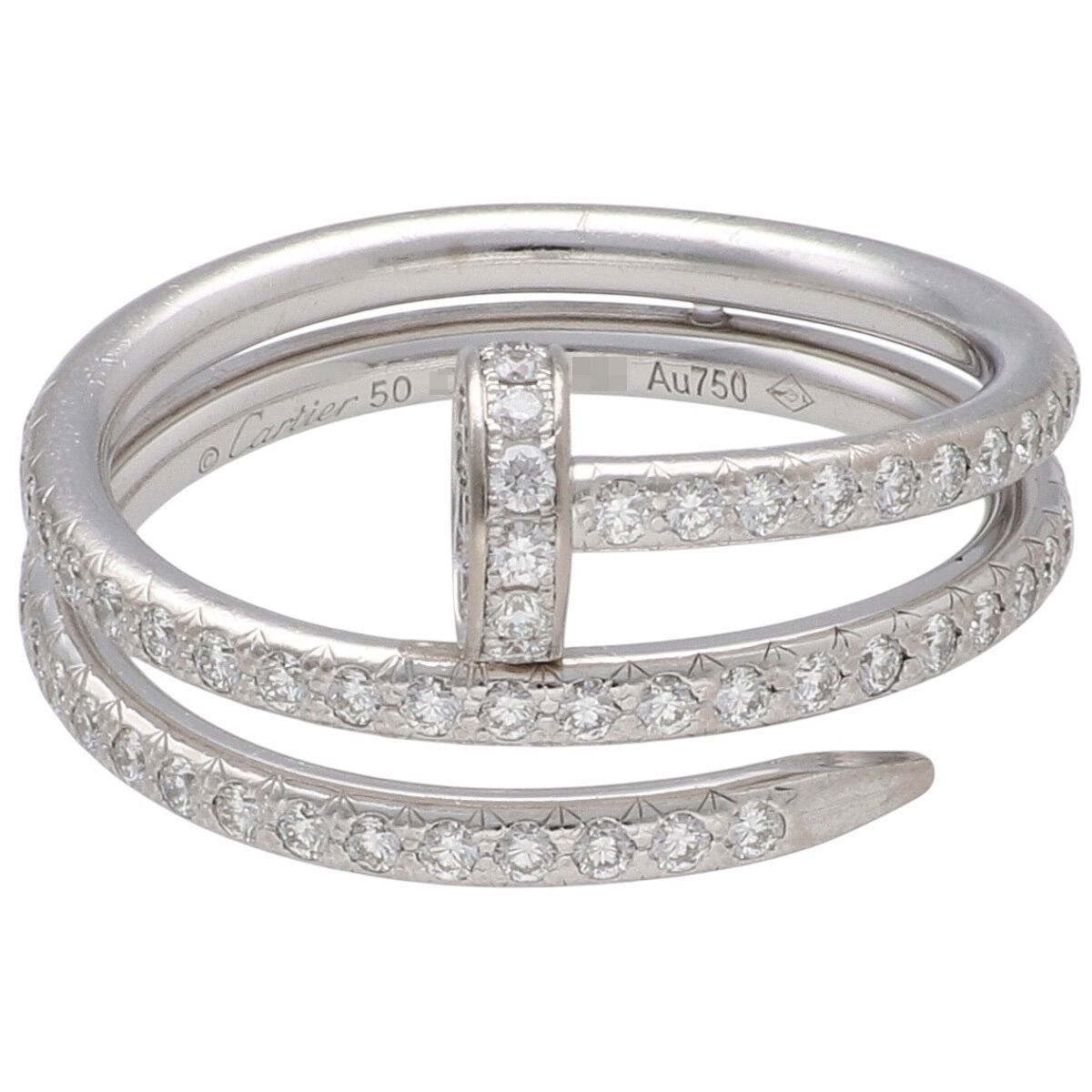【中古】 Cartier カルティエ ジュストアンクルリング ダブル セミパヴェダイヤ 指輪 B4211150 K18WG ジュエリー メンズ レディース 26014442 AO 中古】 Cartier カルティエ ジュストアンクルリング ダブル セミパヴェ