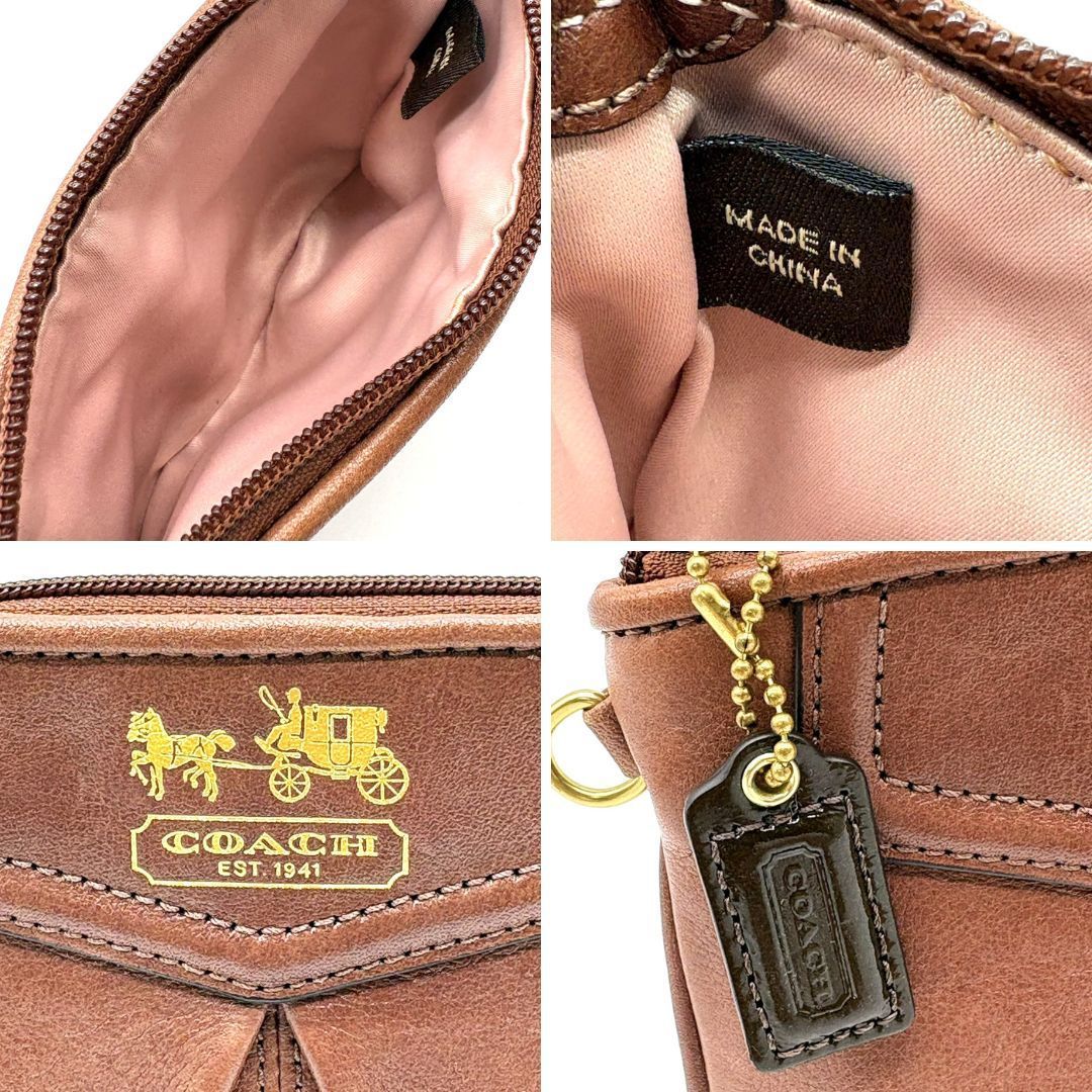 【美品】Coach ブラウンロゴポーチ コーチ COACH ポーチ レザー ブラウン 馬車柄 ゴールドロゴ ロゴ