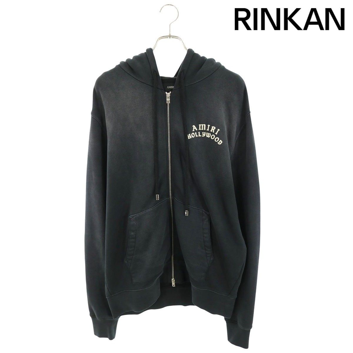 アミリ ロゴプリント クロップドパーカー メンズ M アミリ 25AW ヴィンテージ加工フロッキーロゴジップパーカー メンズ L