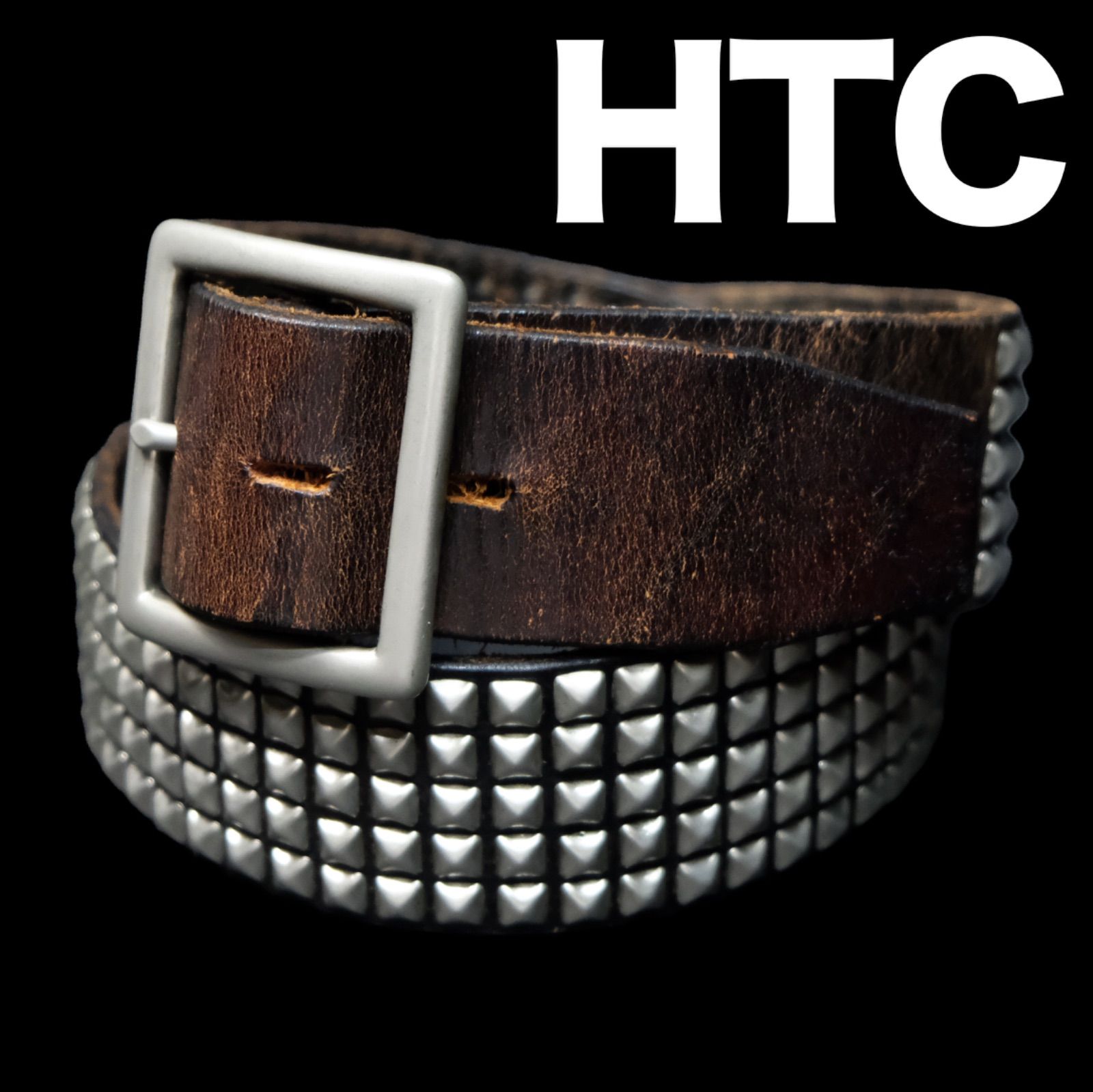 HTC 5連ピラミッドスタッズベルト 32インチ スモールピラミッド 茶芯革