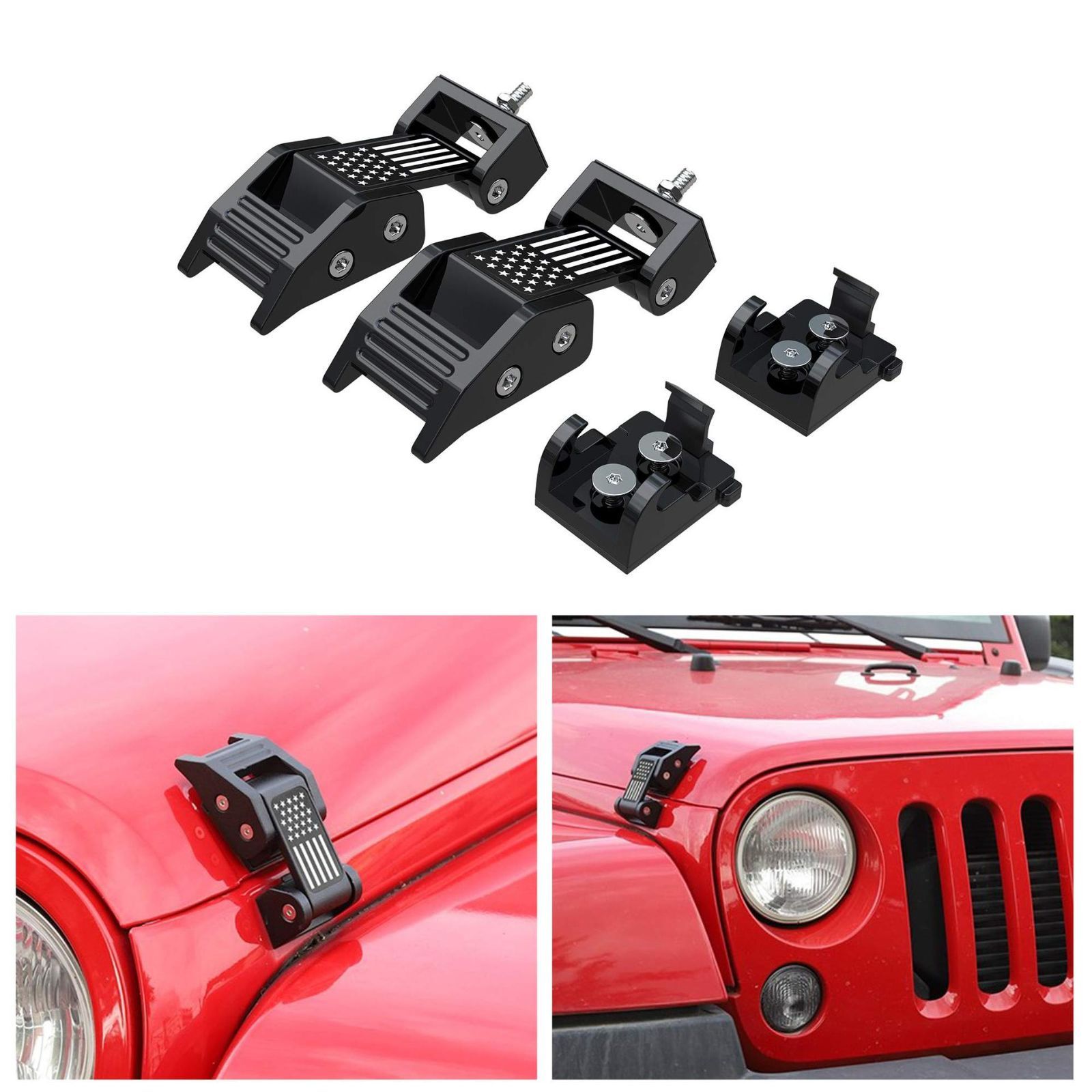 ジープ Jeep ラングラー Wrangler JK 2007年〜2018年 ボンネットロック ラッチキット ブラック アルミ合金製 エンジンフード固定 外装保護