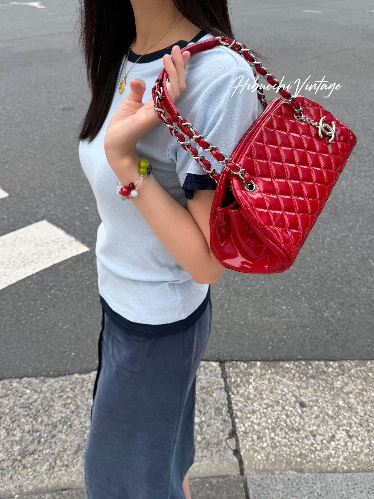【中古】CHANEL シャネル ココマーク マトラッセ パテント ミニボストン ハンドバッグ ショルダーバッグ パテントレザー レッド 金具シルバー シール15番台 ヴィンテージ レディース HIBUOCHI VINTAGE hboc260709a01