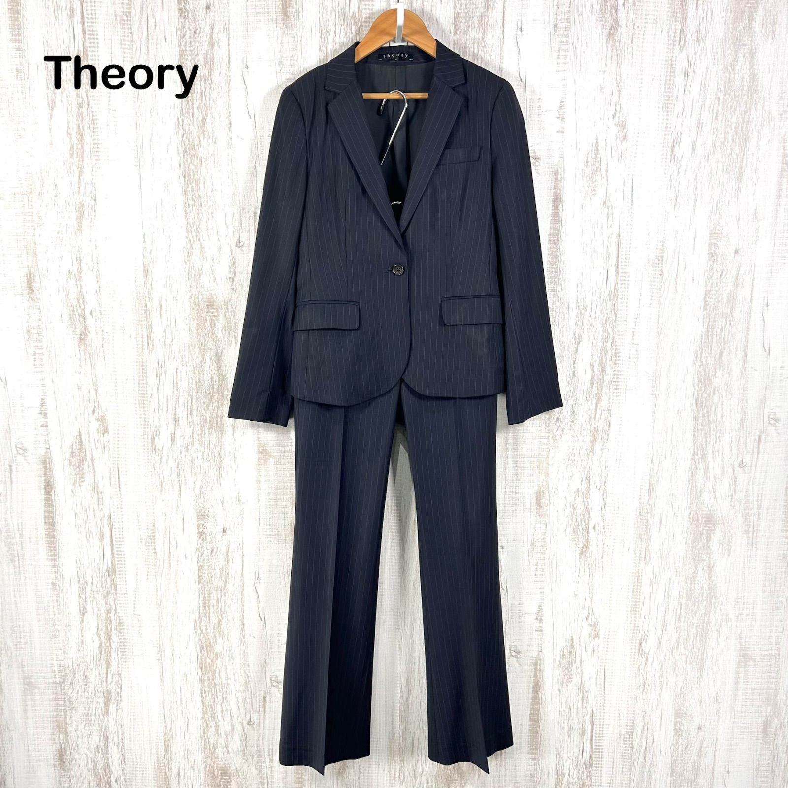 奏羽 セオリー Theory パンツスーツ セットアップ ストライプ Theory セオリー ストライプ ウール パンツセットアップ スーツ