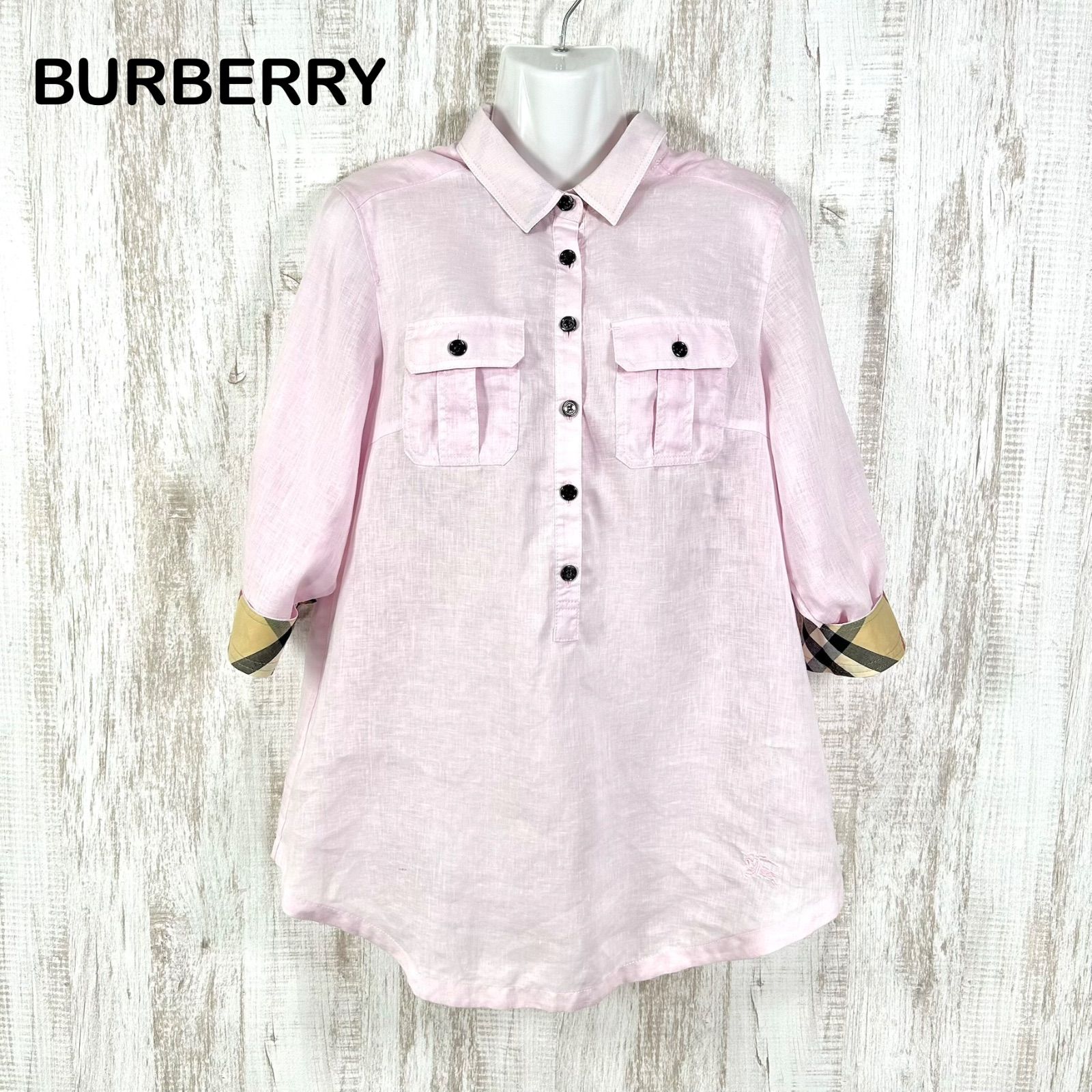 BURBERRY LONDON バーバリーロンドン ホースロゴ刺繡 ノバチェック リネン プルオーバーシャツ 大きいサイズ 9,360円
