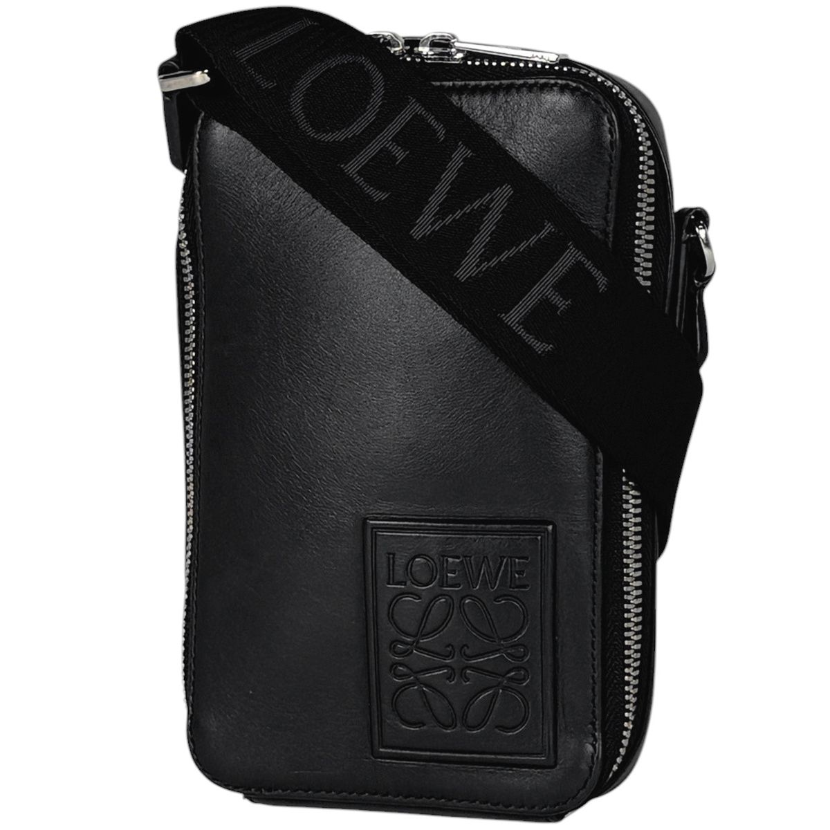 ロエベ LOEWE バーティカル クロスボディポケット ショルダーバッグ レザー ブラック レディース 【中古】