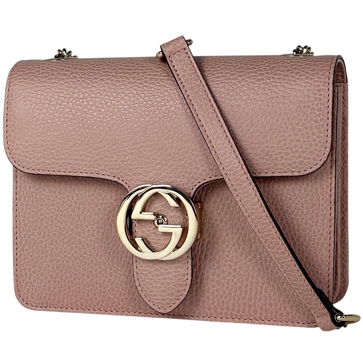 グッチ GUCCI インターロッキングG チェーン ショルダーバッグ レザー ピンク 510304 レディース 【中古】