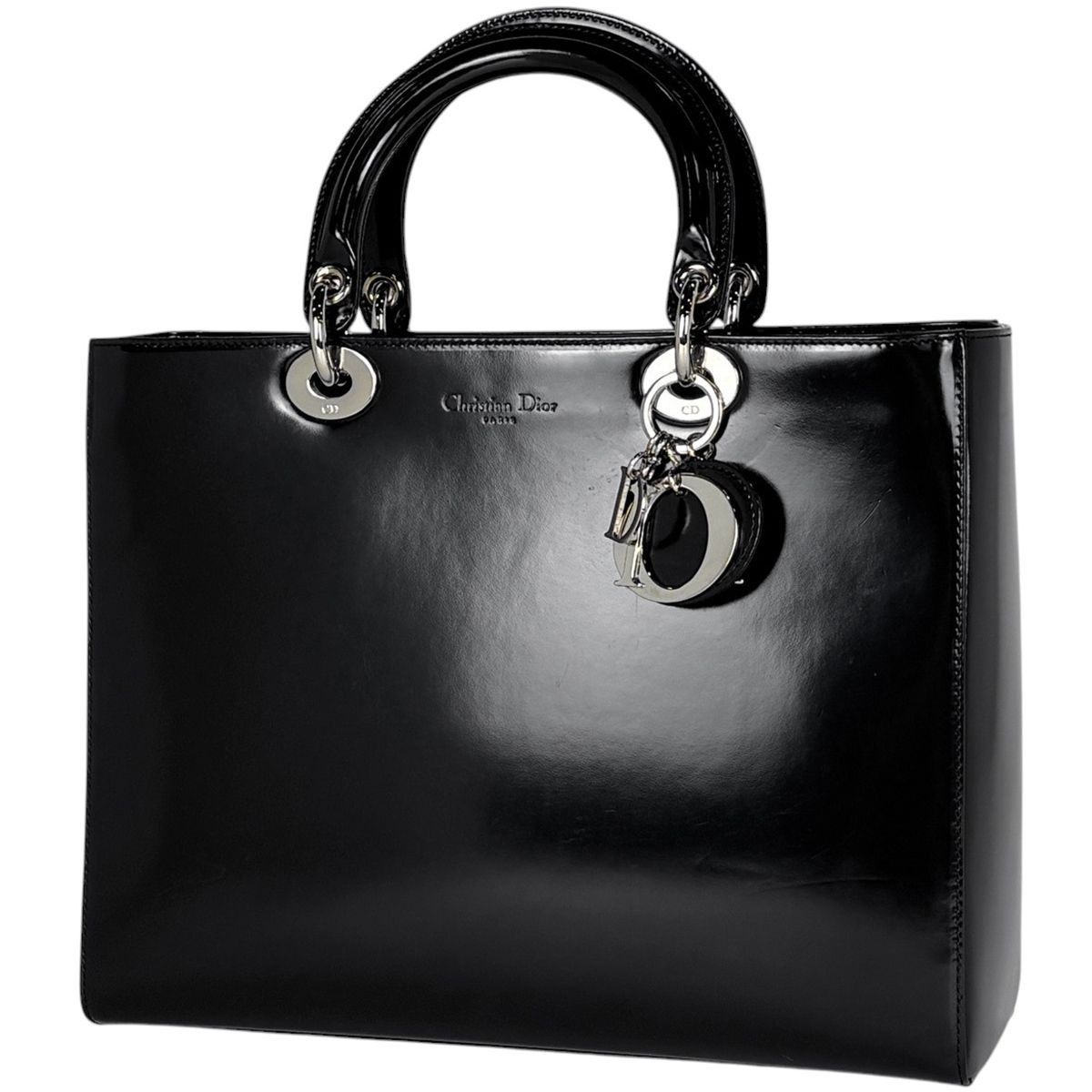 クリスチャンディオール Christian Dior レディディオール エナメル ハンドバッグ レザー ブラック レディース 【中古】