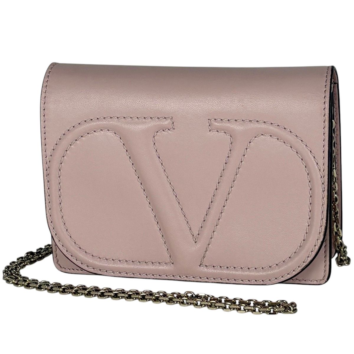 ヴァレンティノ・ガラヴァーニ Valentino Garavani ロゴ チェーン ショルダーバッグ レザー ピンク レディース 【中古】
