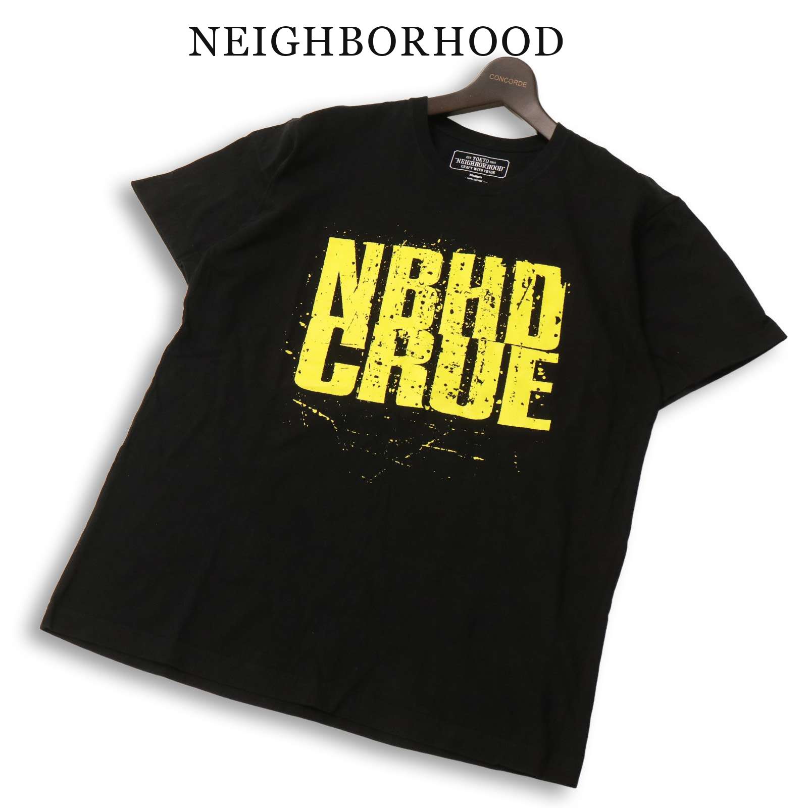 【美品】NEIGHBORHOOD ネイバーフッド 春夏 NBHD CRUE★ 半袖 ロゴ プリント Tシャツ カットソー Sz.M メンズ 黒 日本製