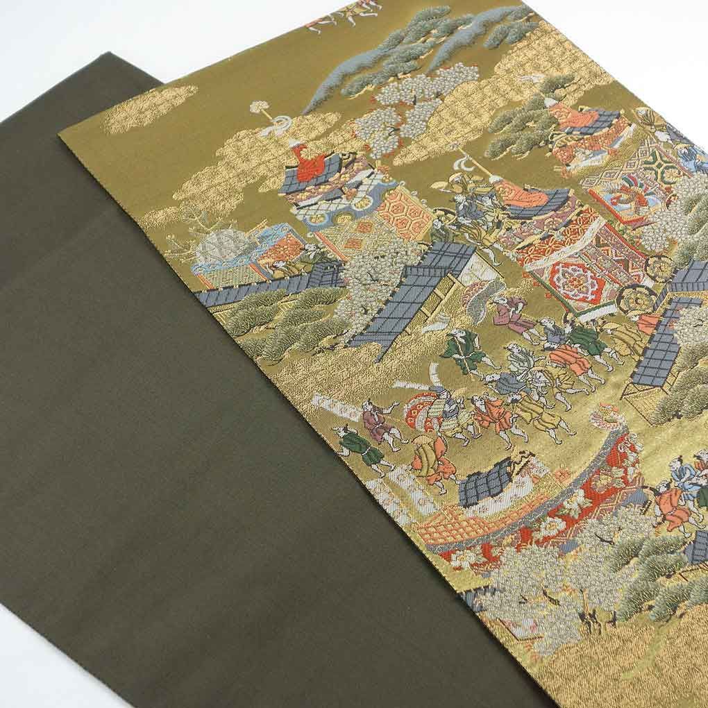 袋帯 幅31cm 長さ428cm レディース 祇園祭 秋冬春用 正絹(シルク)ゴールド 美品 リメイク リユース リサイクル【呉服のきくや】 袋帯 幅31cm 長さ428cm レディース 祇園祭 秋冬春用 正絹(シルク)ゴールド 美品 リメイク リユース リサイクル【呉服のきくや】
