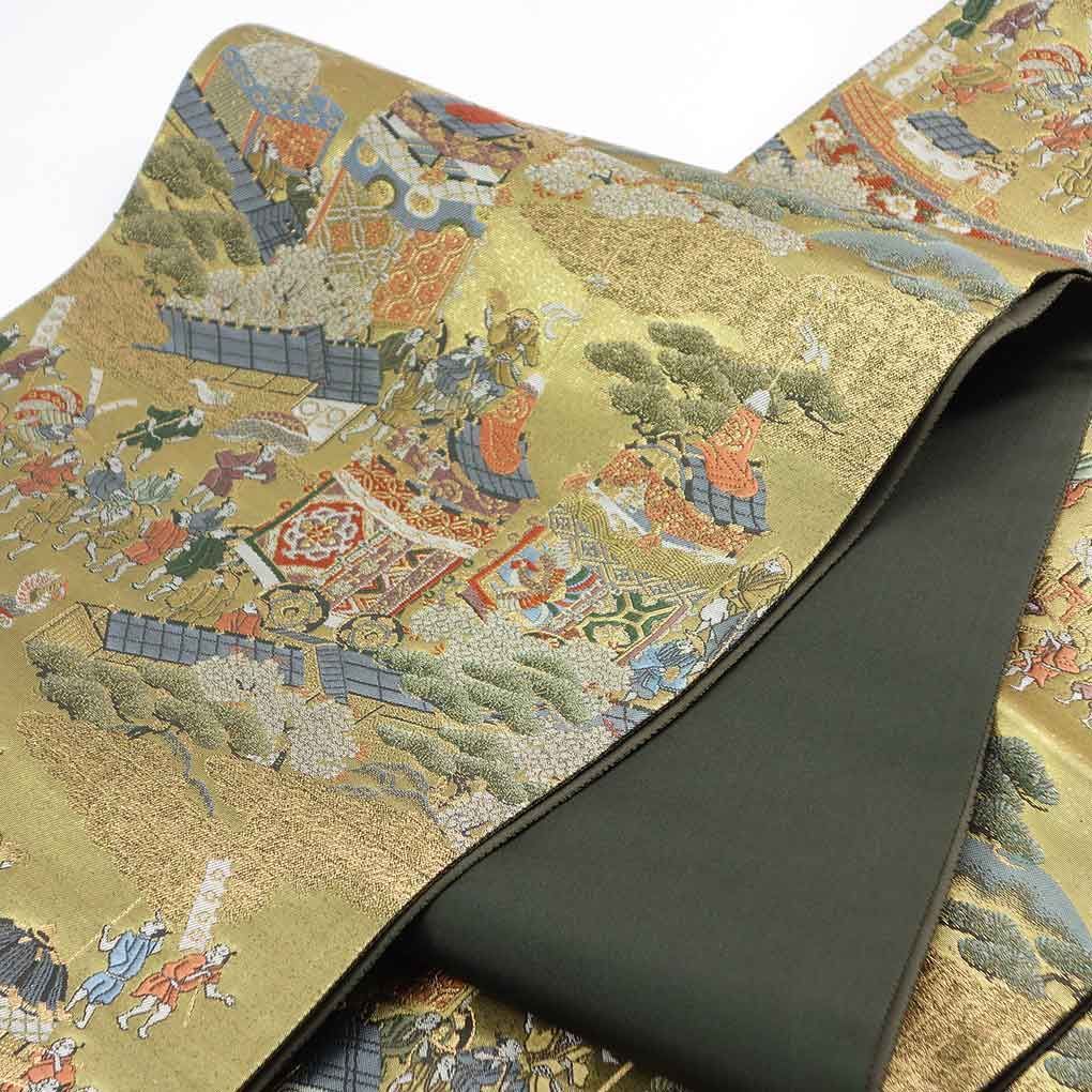 袋帯 幅31cm 長さ428cm レディース 祇園祭 秋冬春用 正絹(シルク)ゴールド 美品 リメイク リユース リサイクル【呉服のきくや】 袋帯 幅31cm 長さ428cm レディース 祇園祭 秋冬春用 正絹(シルク)ゴールド 美品 リメイク リユース リサイクル【呉服のきくや】