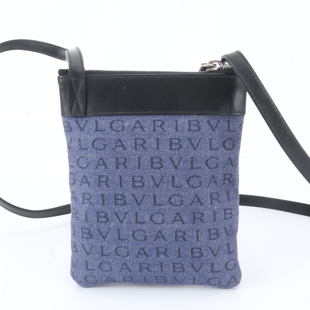 ブルガリ BVLGARI ロゴ 総柄 ショルダーバッグ 美品 保存箱 説明書付 極美品 ブルガリ ロゴマニア レザー キャンバス ショルダーバッグ 斜め