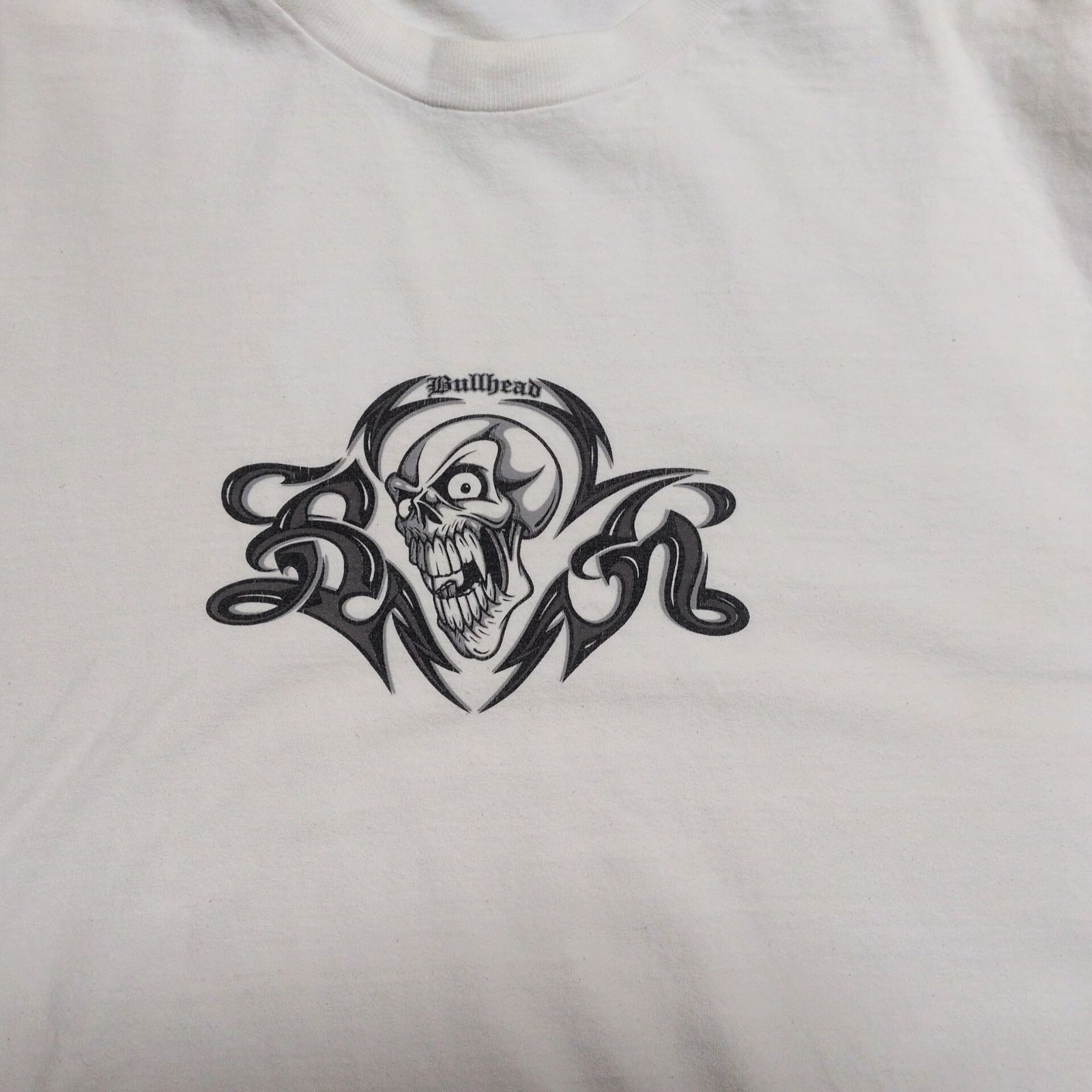 00s USA製 BULLHEAD（ブルヘッド） スカル トライバル ロングスリーブTシャツ ロンT ホワイト