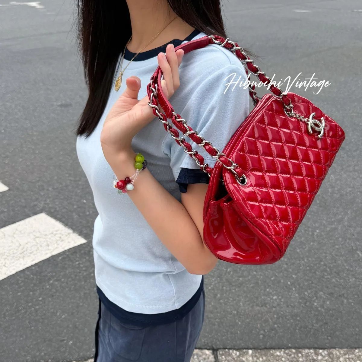 中古】CHANEL シャネル ココマーク マトラッセ パテント ミニボストン