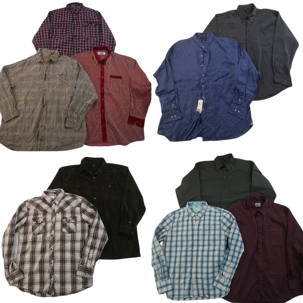 古着卸 まとめ売り 長袖シャツ 10枚セット ( メンズ 2XL ) デッドストック チェック柄 ボタンダウン ボックスカット 中古 古着 NF6647 9,800円