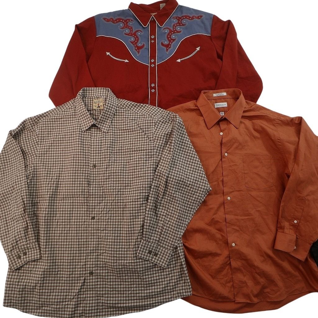 古着卸 まとめ売り 長袖シャツ 10枚セット ( メンズ 2XL ) ダブルフラップ チェック柄 ウエスタンシャツ ボックスカット 中古 古着 NF6648 古着卸 まとめ売り 長袖シャツ 10枚セット ( メンズ 2XL ) ダブルフラップ チェック柄 ウエスタンシャツ ボックスカット 中古 古着 NF6648