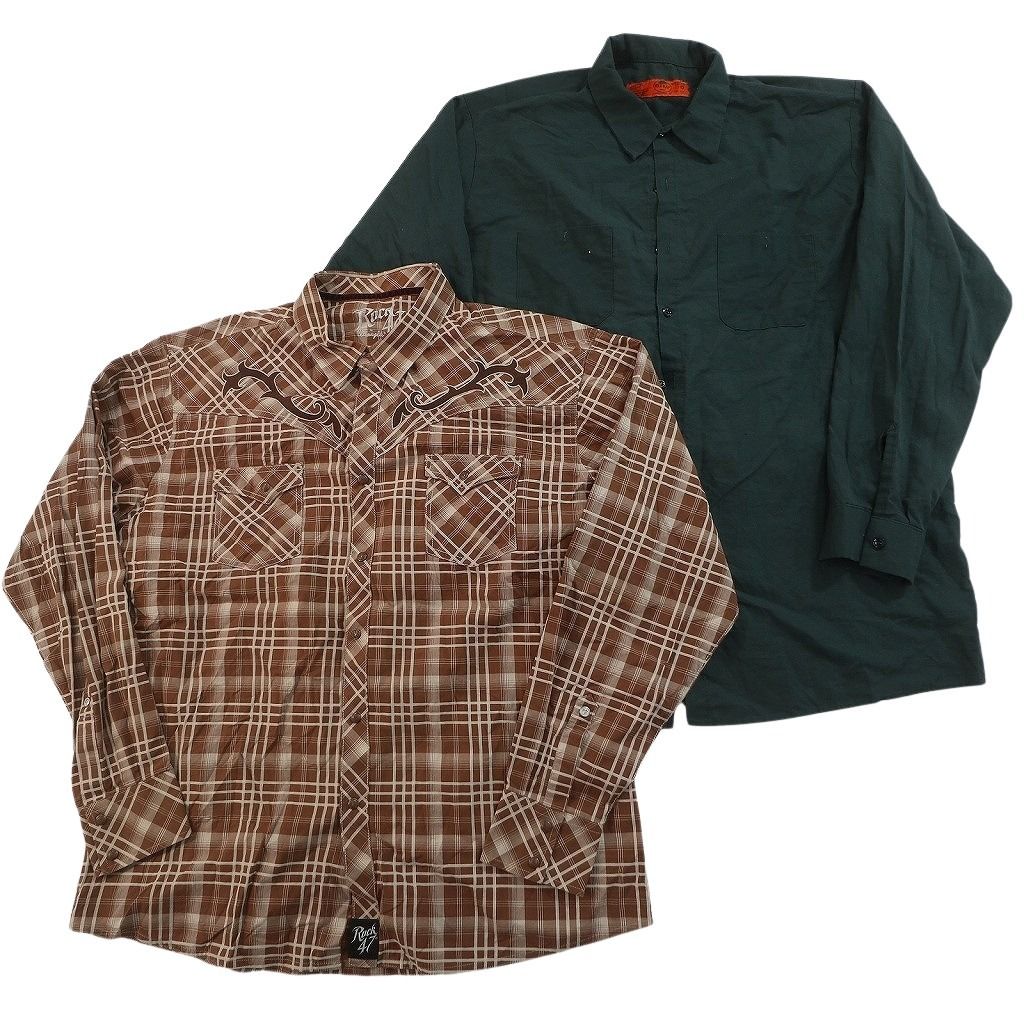 古着卸 まとめ売り 長袖シャツ 10枚セット ( メンズ 2XL ) ダブルフラップ チェック柄 ウエスタンシャツ ボックスカット 中古 古着 NF6648 古着卸 まとめ売り 長袖シャツ 10枚セット ( メンズ 2XL ) ダブルフラップ チェック柄 ウエスタンシャツ ボックスカット 中古 古着 NF6648