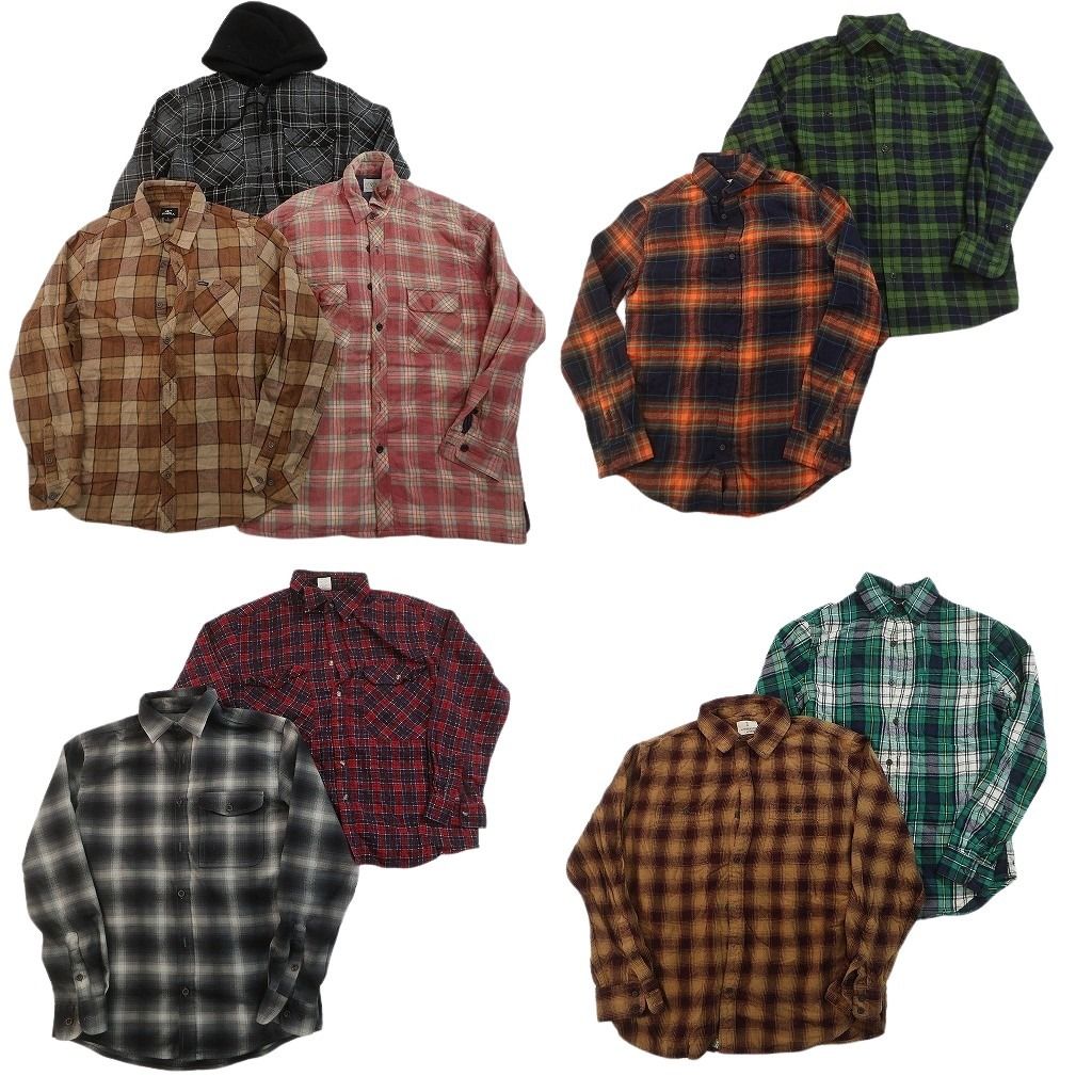 古着卸 まとめ売り フランネル ネルシャツ 長袖シャツ 9枚セット ( メンズ Ｓ/Ｍ ) ダブルフラップ フーディー ボックスカット 中古 NF6653