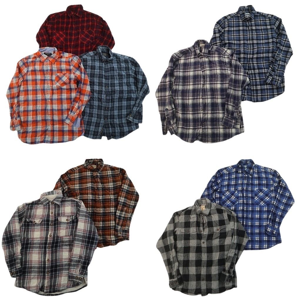 古着卸 まとめ売り フランネル ネルシャツ 長袖シャツ 9枚セット ( メンズ XＳ/S ) ダブルフラップ ボタンダウン マルチカラー 中古 NF6654 10,900円