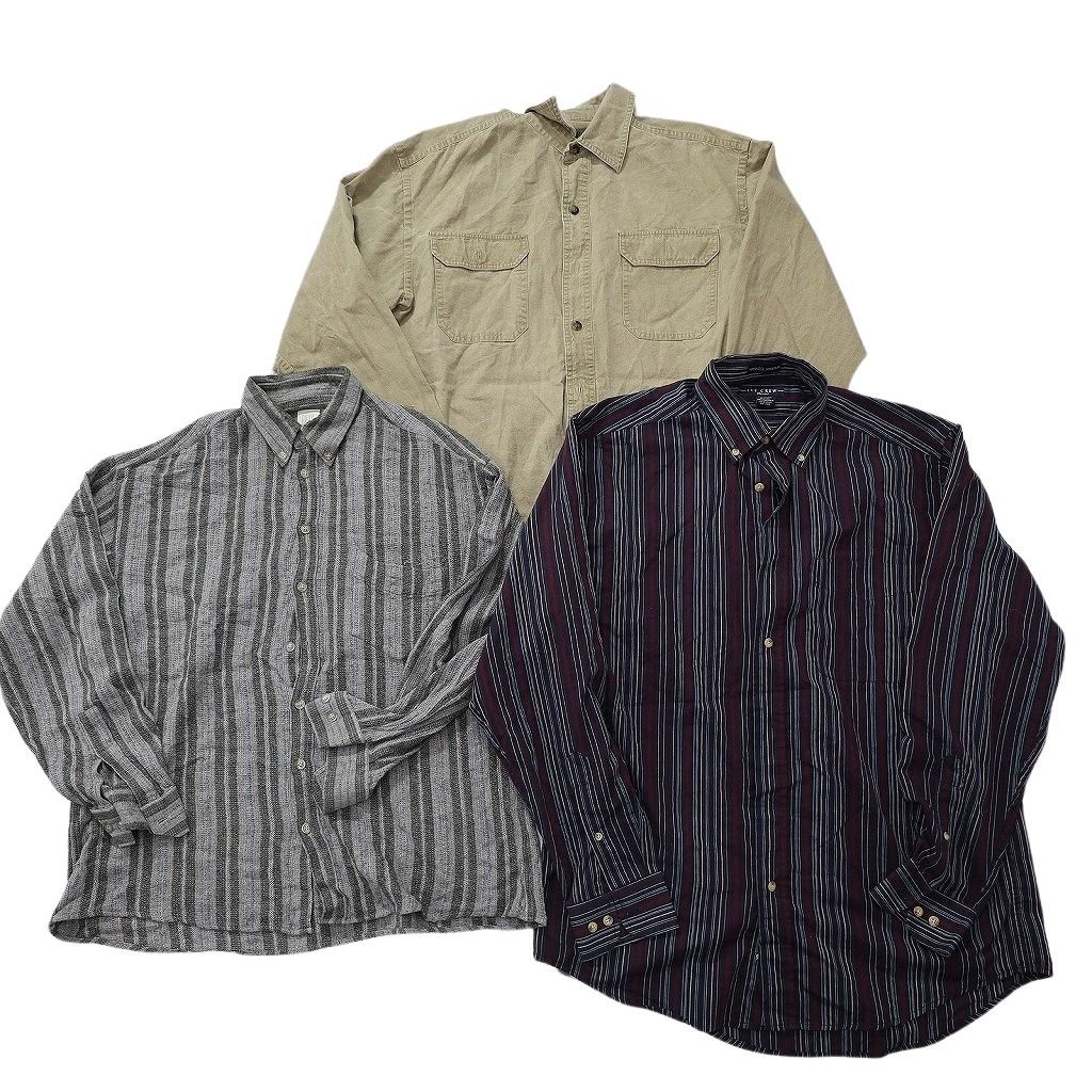 古着卸 まとめ売り 長袖シャツ 10枚セット ( メンズ Ｍ ) リアルツリー柄 ダブルフラップ ボタンダウン マルチカラー 中古 古着 NF6666